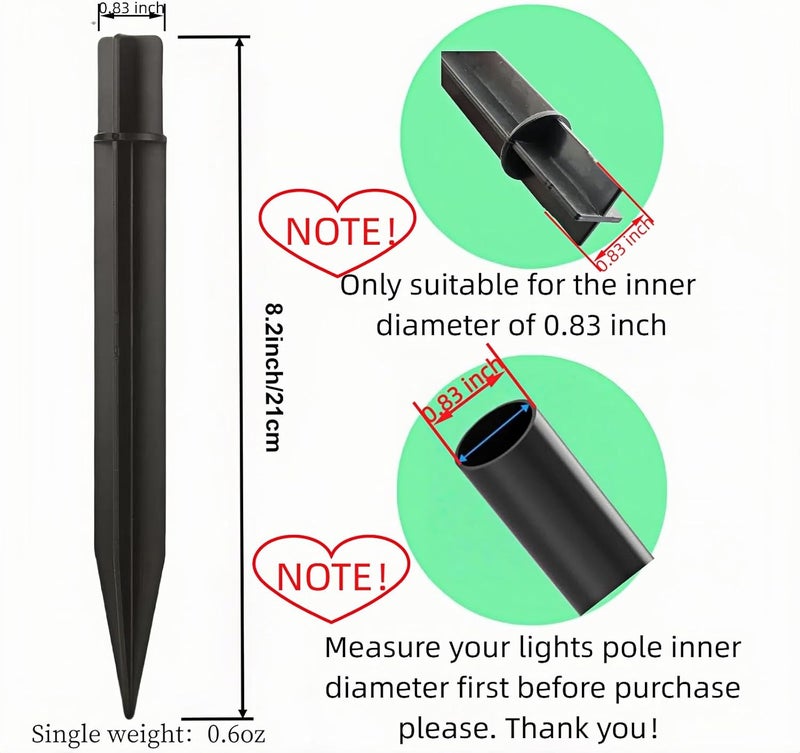 RyanDesign 8.25" Reinforced ABS Plastic Solar Ground Spikes - Durable Solar Light Replacement Stakes for Garden, Pathway, Deck, Camping, Christmas Lights (Fits 0.83" Inside Diameter) (Black-10 Pack) - Image 2